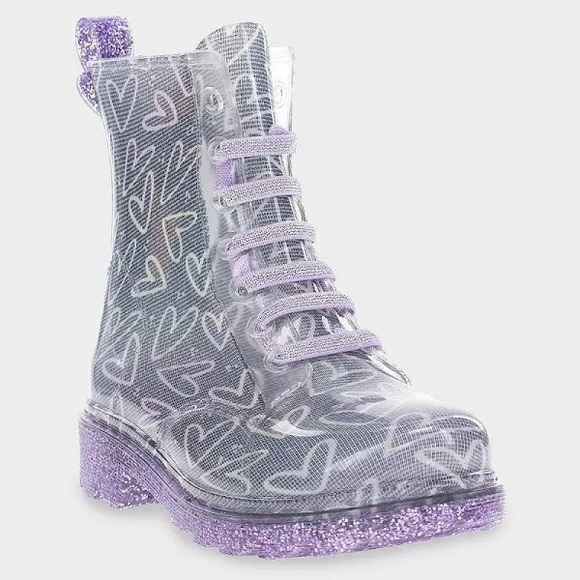 Western Chief Baby/Toddler Girls' Light Up Heart Glitter Rain Boots - Purple - Picture 7 of 8
